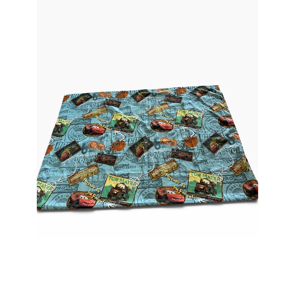 Disney Pixar Cars Lightning McQueen Tow Mater Blue Bed Twin Flat Sheet Radiator